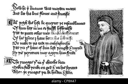 Geoffrey Chaucer, ca. 1343 - 1400, da Thomas Hoccleve o Occleve, ca. 1368-1426, il reggimento di Princes, 1412, Historische Zeic Foto Stock
