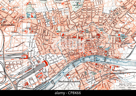 Mappa storica della Frankfurt am Main, Hesse, Germania, 1890, Historischer Stadtplan von Frankfurt am Main, Assia, Deutschland, 18 Foto Stock