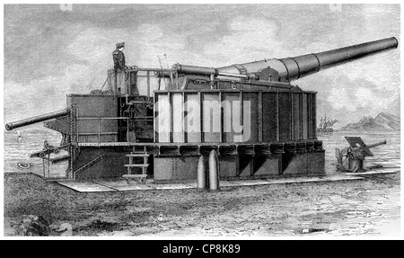 Illustrazione storica del XIX secolo, raffigurazione di un cannone tedesco da Krupp Foto Stock