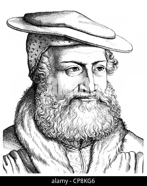 Hans Sachs, 1494 - 1576, un poeta di Norimberga, master cantante e drammaturgo, Historische Zeichnung aus dem 19. Jahrhundert, Ritratto Foto Stock