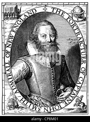 Il capitano John Smith, 1579 - 1631, colono inglese in America, Historische Zeichnung aus dem 19. Jahrhundert, Ritratto von Captai Foto Stock