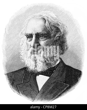 Henry Wadsworth Longfellow, 1807 - 1882, lo scrittore americano, poeta e traduttore e drammaturgo, Historische Zeichnung aus dem 19. Foto Stock