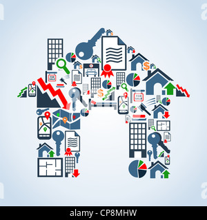 Real estate icon set in casa silhouette illustrazione dello sfondo. File vettoriale stratificata per una facile manipolazione e colorazione personalizzata. Foto Stock