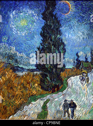 Van Gogh - Country Road in Provenza di notte. Foto Stock