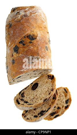 Pane con olive overhead a fette Foto Stock