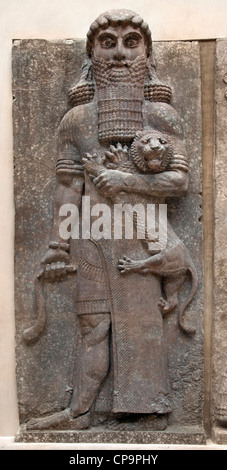 Il mastering di eroe un leone Neo palazzo Assiro di Sargon II 721-705 BC Khorsabad antica Dur Sharrukin Assiria Iraq Foto Stock