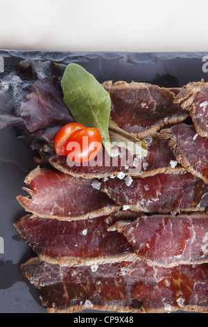 Jamón Ibérico pietanza servita in un ristorante a Mérida, Estremadura, Spagna Foto Stock