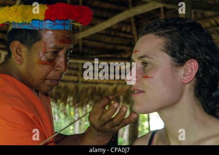 Secoya persone bacino amazzonico Tierras Orientales Ecuador Foto Stock