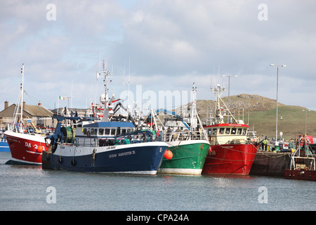 Porto di Howth Irlanda tre attività di pesca i pescherecci con reti da traino Foto Stock