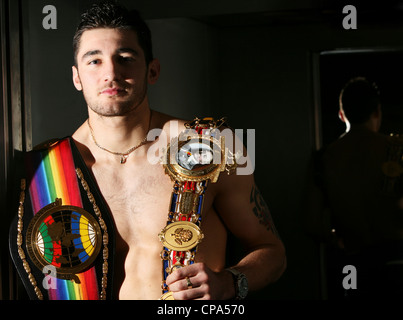 Nathan sapientemente (sopportato il 17 febbraio 1987) è un Welsh boxer professionale e la corrente WBO Pesi Mediomassimi campione del mondo. Foto Stock