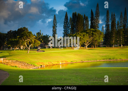 Kauai, Hawaii, Stati Uniti d'America. Il Makai golf in Princeville è impostato lungo una splendida zona di Kauai la linea costiera. Foto Stock