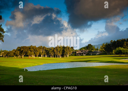 Kauai, Hawaii, Stati Uniti d'America. Il Makai golf in Princeville è impostato lungo una splendida zona di Kauai la linea costiera. Foto Stock