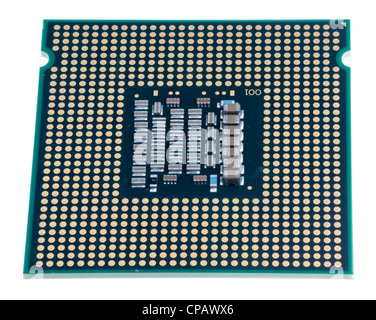 Interno del computer chip della CPU isolata contro bianco Foto Stock
