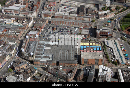 Vista aerea di Leeds area Markets da oltre Kirkgate, Leeds City Centre Foto Stock