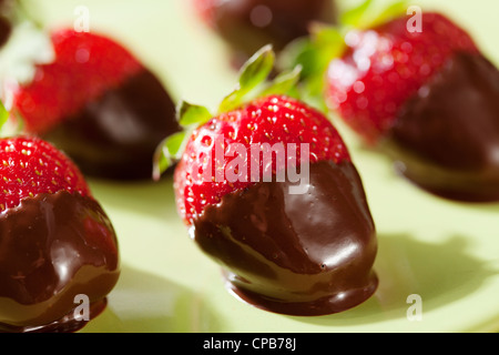 Il cioccolato fragole immerse Foto Stock