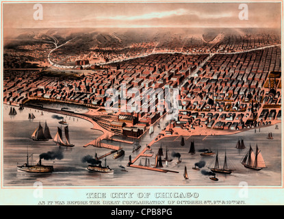 La città di Chicago come era prima del grande conflagrazione di Ottobre 1871 Foto Stock