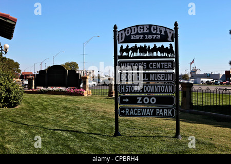 Dodge City segno, città di frontiera del vecchio West, Kansas, STATI UNITI D'AMERICA Foto Stock