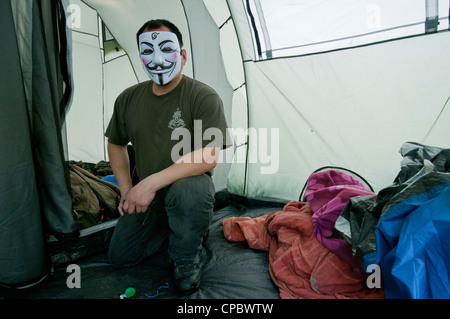 Piccolo campeggio di occupare Londra manifestanti nella zona est di Londra Foto Stock