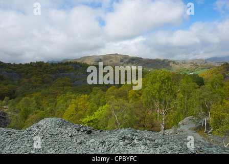 Heap bottino vicino Hodge ha vicina cava di ardesia, Tilberthwaite, vicino a Coniston, Parco Nazionale del Distretto dei Laghi, Cumbria, England Regno Unito Foto Stock