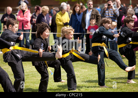 I bambini di fornire una demo del coreano Arte Marziale Kuk Sool ha vinto, Newmarket Sport festival, Suffolk REGNO UNITO Foto Stock