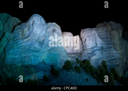 Facce di notte, Mount Rushmore National Memorial, Keystone, South Dakota. Foto Stock