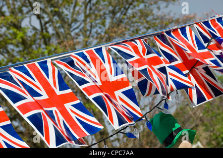 Primo piano di British Union Jack bunting Flying Jacks flag flag England UK UK GB Great Britain Foto Stock