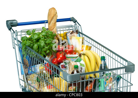 Carrello con il cibo, isolata su uno sfondo bianco. Foto Stock