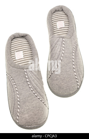 Coppia di Ladies grigio pantofole modellato Foto Stock