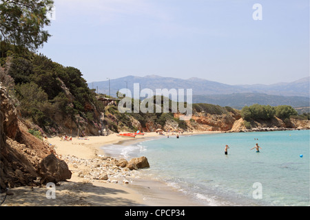 Spiaggia di Voulisma (aka Golden Beach) a Istron Kalo Horia, Golfo di Mirabello, Lassithi, Creta, Grecia, Mediterraneo, Europa Foto Stock
