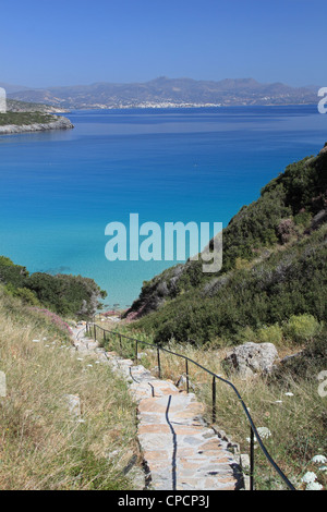 Spiaggia di Voulisma (aka Golden Beach) a Istron Kalo Horia, Golfo di Mirabello, Lassithi, Creta, Grecia, Mediterraneo, Europa Foto Stock