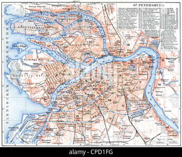 Mappa di San Pietroburgo. Pubblicazione del libro "eyers Konversations-Lexikon", volume 7, Lipsia, Germania, circa 1910 Foto Stock