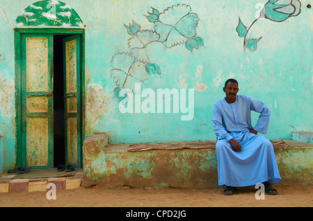 Dipinto di Nubian Village vicino a Aswan, Egitto, Africa Settentrionale, Africa Foto Stock