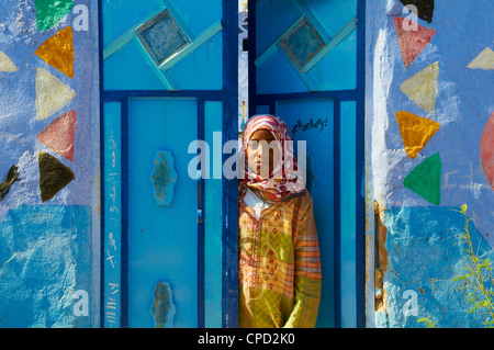 Dipinto di Nubian Village vicino a Aswan, Egitto, Africa Settentrionale, Africa Foto Stock