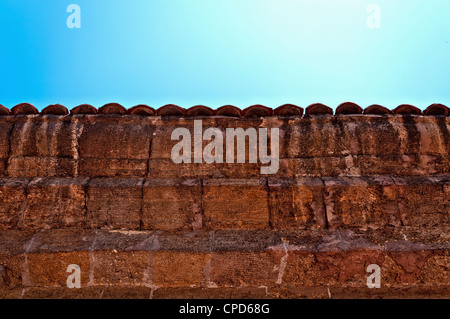 Un frammento di un vecchio recinto spiovente con un coperchio rivestito di piastrelle. Foto Stock