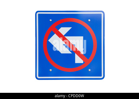Cartello stradale non girare a sinistra isolato Foto Stock