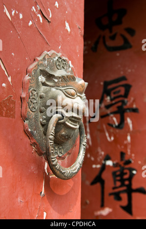 Lion maniglie sagomate sul gate di un hutong di Pechino, Cina Foto Stock