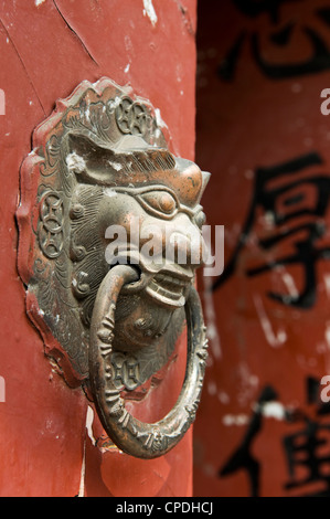 Lion maniglie sagomate sul gate di un hutong di Pechino, Cina Foto Stock