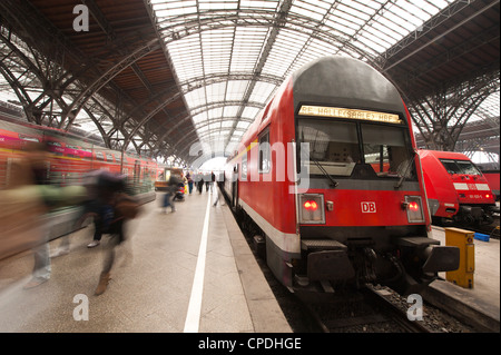 Stazione ferroviaria di Lipsia, in Sassonia, Germania, Europa Foto Stock