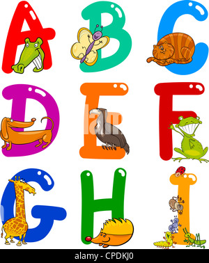 Cartoon alfabeto colorato insieme divertente con animali Foto Stock