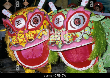 Drago Cinese danza al Capodanno cinese, Vietnam, Indocina, Asia sud-orientale, Asia Foto Stock