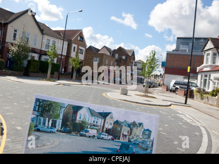 Nuova moderazione del traffico regime da Sustrans ed Haringey consiglio in Turnpike Lane area di Londra Nord - inserto mostra prima di giunzione Foto Stock