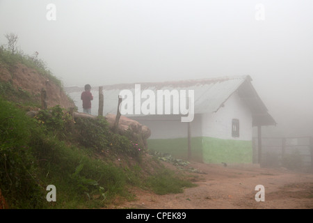 Vita in misty munnar, Bambini a casa in ghat occidentali, Kerala, India. Foto Stock