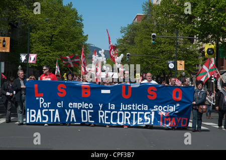 La giornata del lavoro dimostrazioni su strade di Bilbao Baschi Regione Spagna Foto Stock