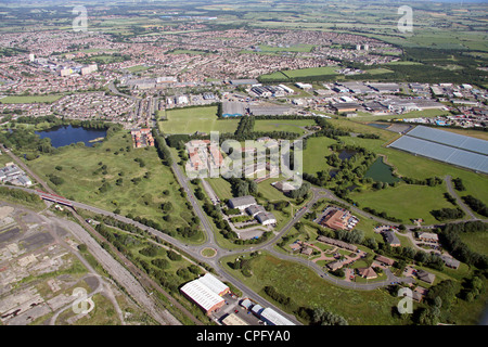 Veduta aerea di Belasis Court & Belasis Technology Park, Billingham vicino Middlesborough Foto Stock