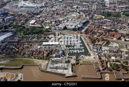 Vista aerea di Hull Marina e il centro della città Foto Stock