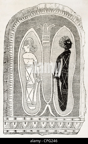 Pittura egiziana (riproducendo una coppia od sandali) conservato nel museo del Louvre, vecchio di riproduzione grafica Foto Stock