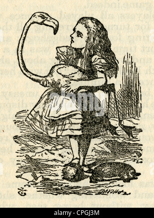 Circa 1910s edizione di Alice nel Paese delle Meraviglie. Flamingo croquet da John Tenniel. Foto Stock
