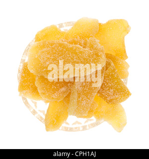 Zenzero candito fette in recipiente di vetro Foto Stock