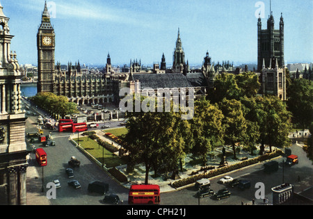 Geografia / viaggio, Gran Bretagna, Londra, edifici, le Camere del Parlamento con 'Big ben', Westminster, Piazza del Parlamento, cartolina fotografica, anni 50, , diritti aggiuntivi-clearences-non disponibile Foto Stock