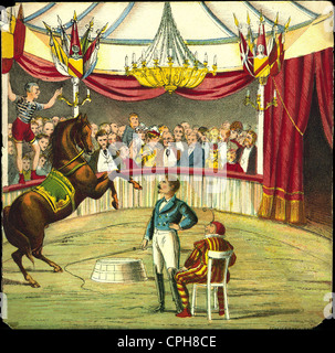 circus, spettacolo circo, del famoso circo Willem Carré, spettacolo ospite ad Amsterdam, artista in assedio, litografia, Olanda, circa 1870, diritti aggiuntivi-clearences-non disponibile Foto Stock